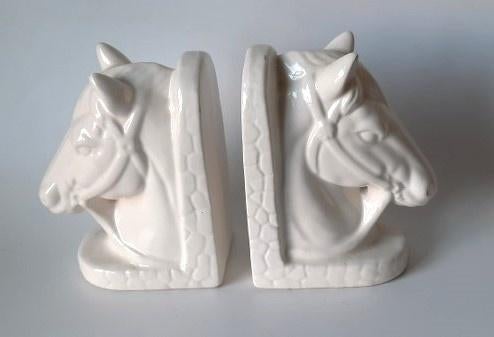 Vintage boekensteunen met paardenhoofden in wit keramiek, Huis en Inrichting, Woonaccessoires | Overige, Zo goed als nieuw, Ophalen