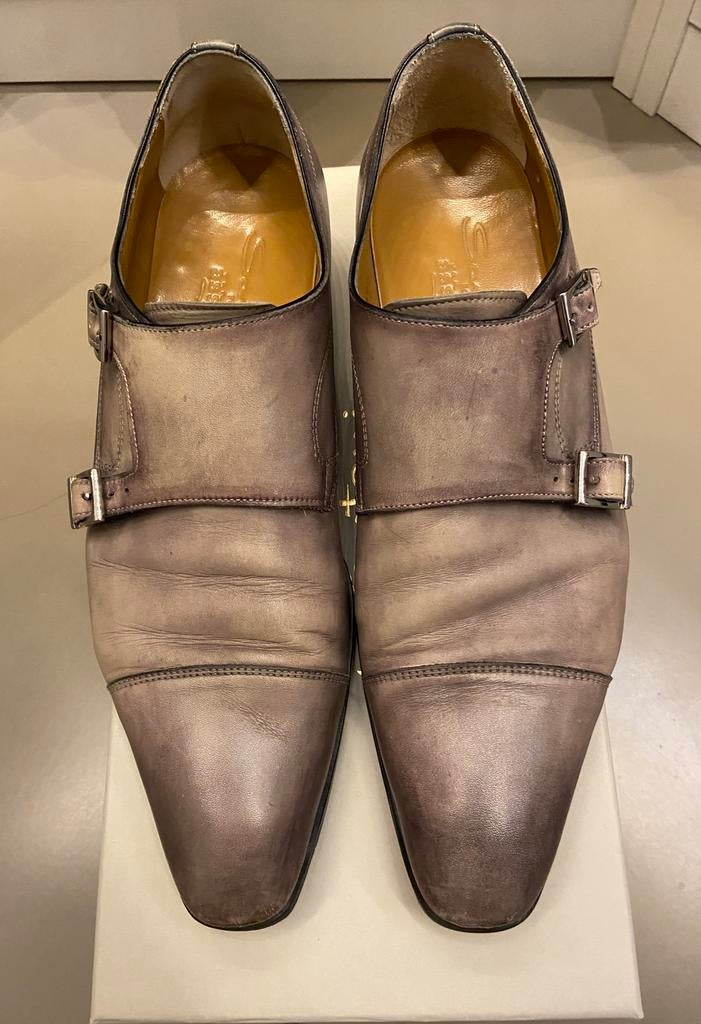 Santoni lederen grijze heren gespschoenen, Verzenden, Zo goed als nieuw, Overige kleuren