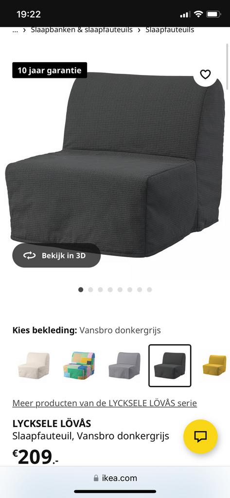 Ikea Lycksele Lövås Slaapfauteuil - Knisa Lichtgrijs, Huis en Inrichting, Slaapkamer | Slaapbanken, Eenpersoons, Ophalen of Verzenden