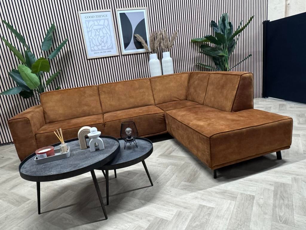 ZGAN Velvet Velours Hoekbank - Cognac - 270 x 205, Ophalen, 250 tot 300 cm, -, -