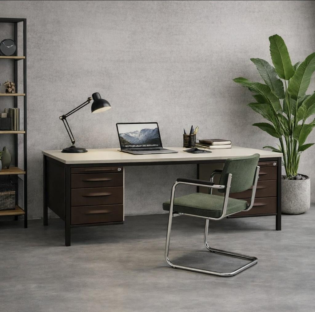 Jaren 50 60 midcentury Gispen stijI industrieel bureau, Ophalen, Zo goed als nieuw