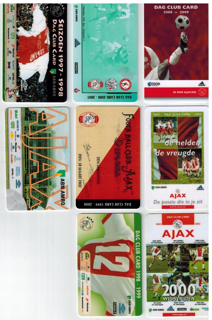 8 stuks verschillende Ajax clubkaarten van 1996 t/m 2009, Ophalen of Verzenden, Gebruikt, Ajax, Overige typen