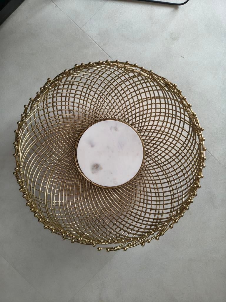 Goudkleurige schaal met marmeren inleg, Overige materialen, Gebruikt, Schaal, Rond