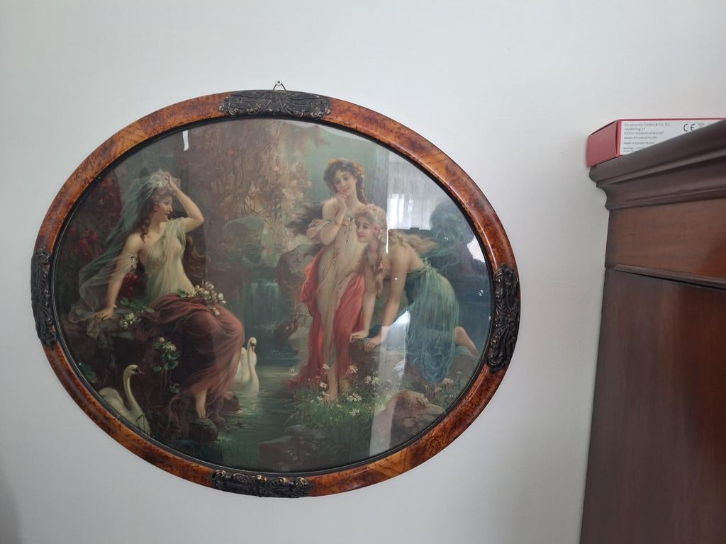 Antieke prent met dames in een bos, Antiek en Kunst, Ophalen of Verzenden