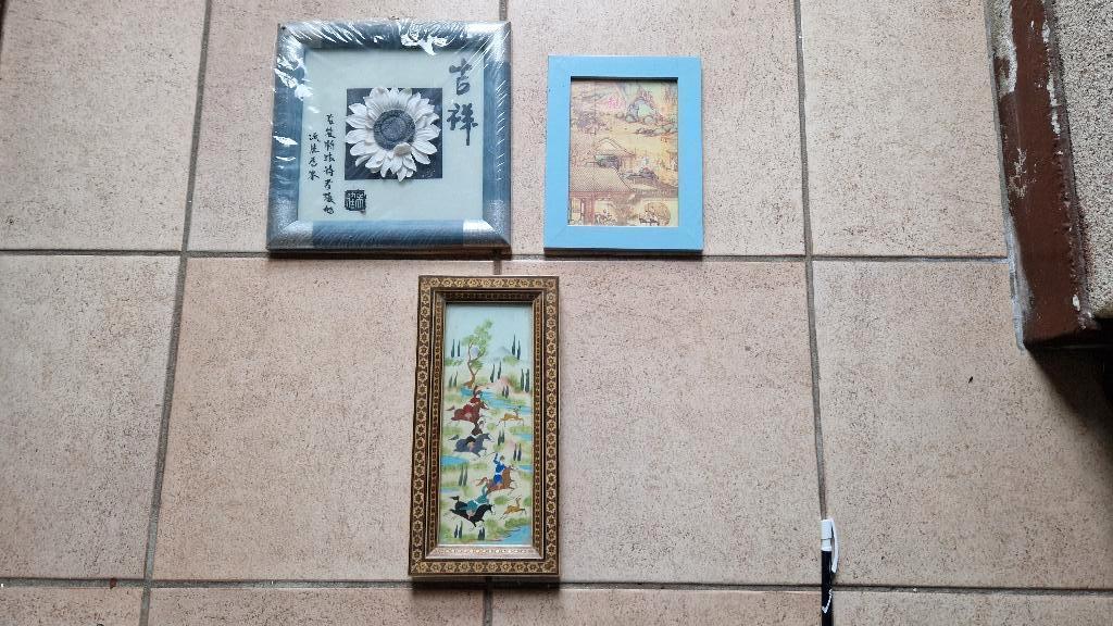 3 chinese schilderijtjes fotolijstjes, Minder dan 50 cm, Gebruikt, Overige typen, Ophalen of Verzenden