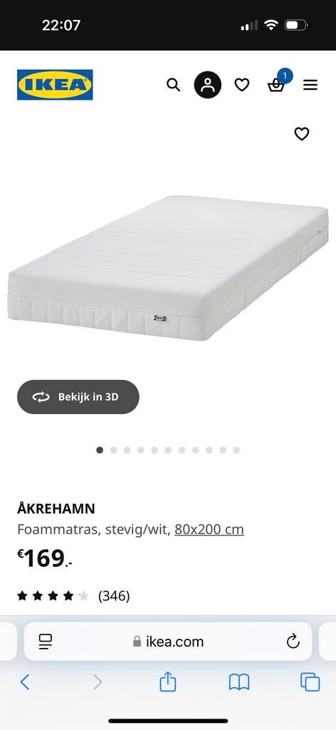 IKEA ÅKREHAMN schuimmatras, stevig/wit, 80x200 cm, Ophalen, Eenpersoons, Zo goed als nieuw, 80 cm