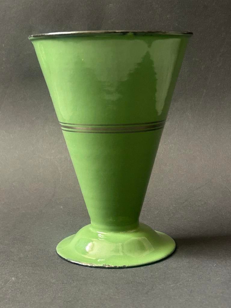 Reseda Groen Emalle Edy Maatbeker, met Bies, Antiek en Kunst, Antiek | Emaille, Ophalen of Verzenden