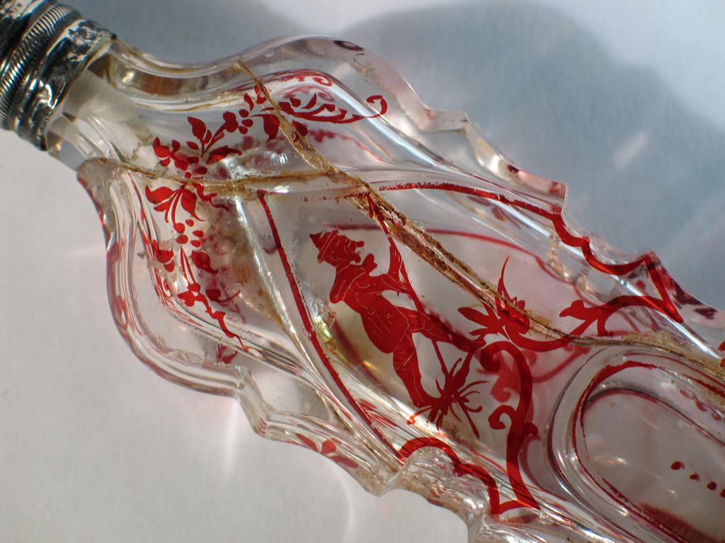 Parfumflacon fles antiek glas met zilver 1845. 1678, Ophalen of Verzenden