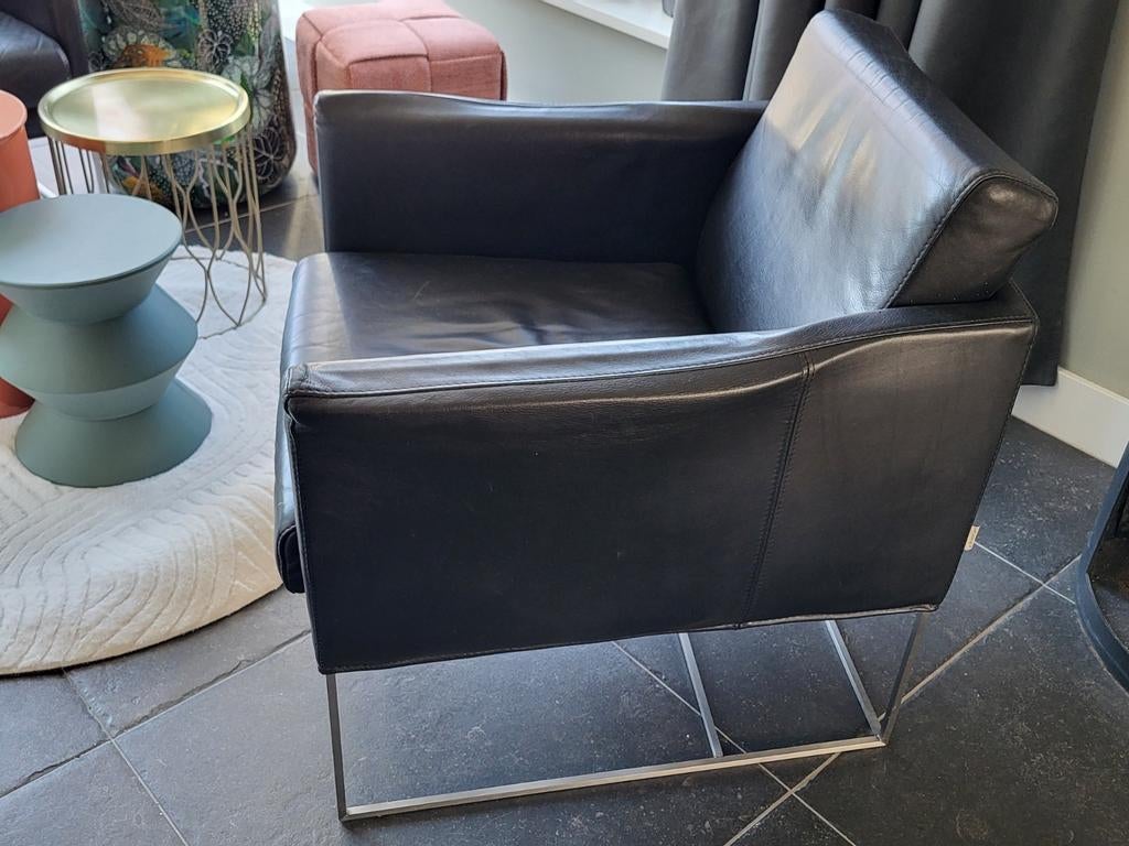 2x Bert Plantagie fauteuils zwart leder, Huis en Inrichting, Fauteuils, Ophalen, Gebruikt, 50 tot 75 cm, Leer