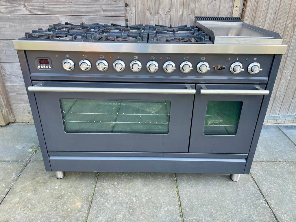 Uniek Boretti 120cm fornuis met gas- en elektrische oven!, Witgoed en Apparatuur, Ophalen of Verzenden, Zo goed als nieuw, Gas