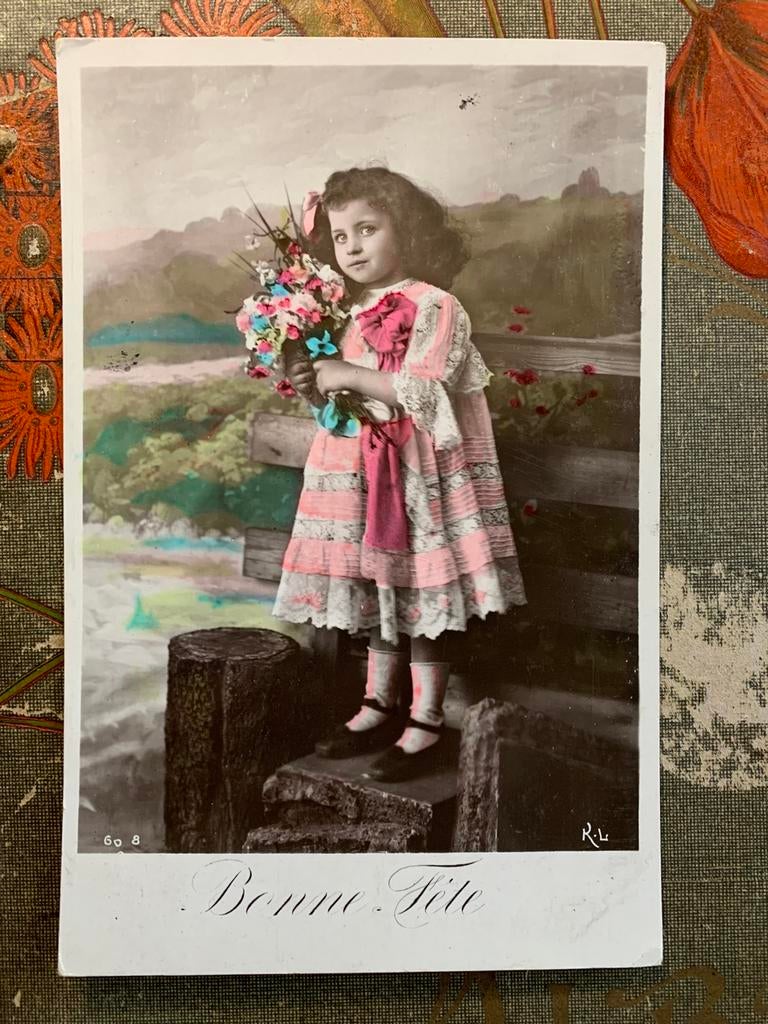 1909 Bonne Fête - Meisje in roze jurk (BB), Ophalen of Verzenden, Voor 1920, Gelopen, Kinderen