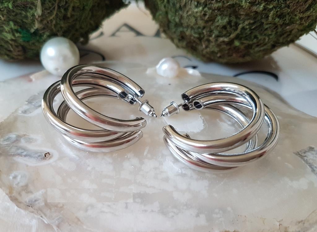 Creool Triple Oorbellen in Zilverkleur., Overige materialen, Hangers, Verzenden, Nieuw