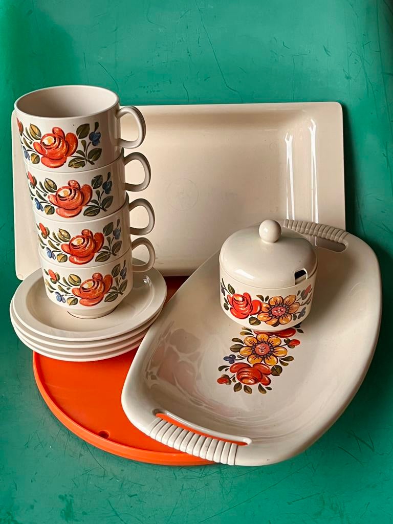 Retro kop suiker dienblad mandje schaal bloem jaren 70 Emsa, Ophalen of Verzenden, Zo goed als nieuw