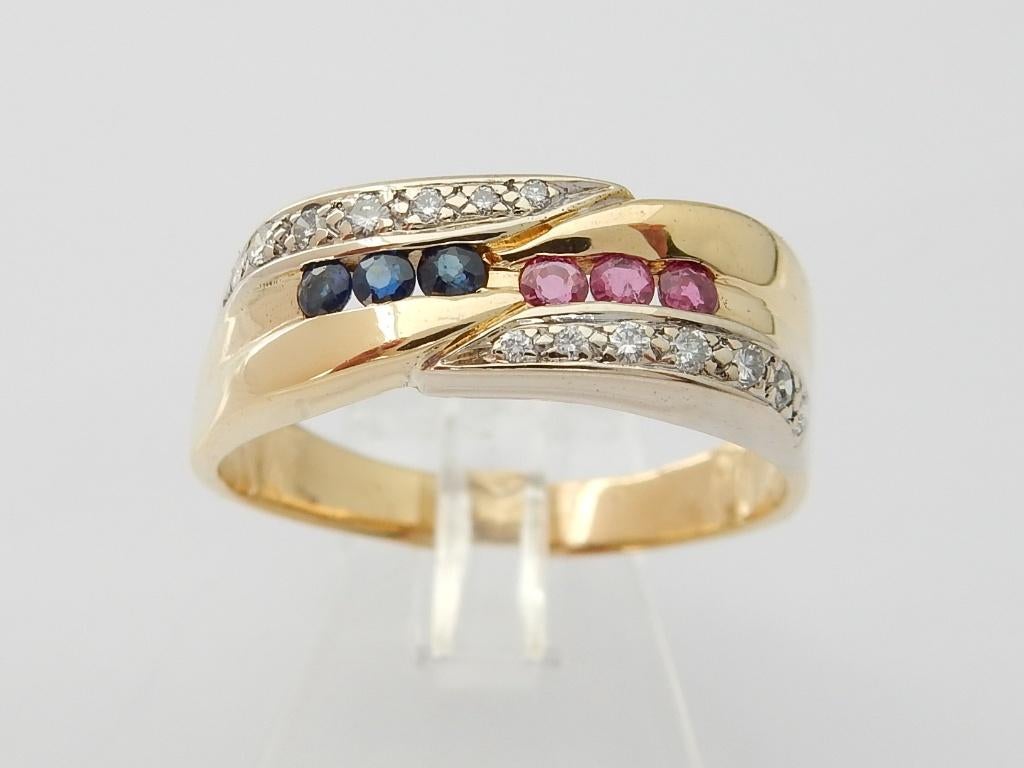 18 Karaat Gouden Damesring Ring 14 Diamanten Robijn Saffier, Jw, 20 of groter, Verzenden, Nieuw