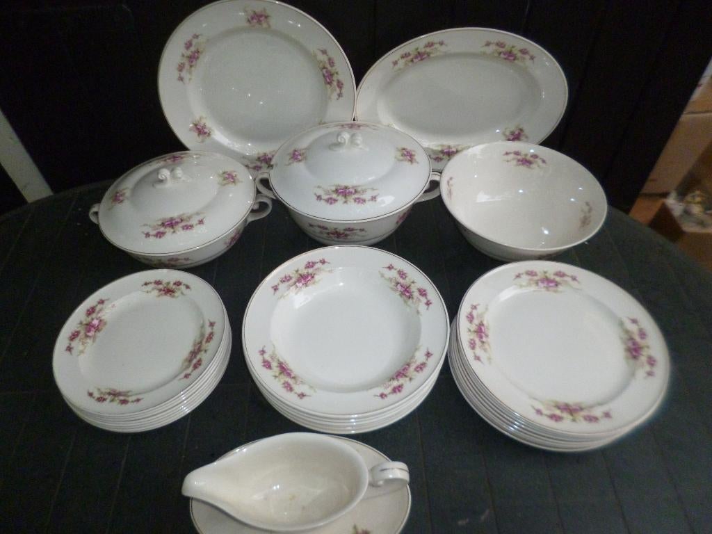 Dinerservies P. Regout met dubbele roze roosjes, Ophalen of Verzenden