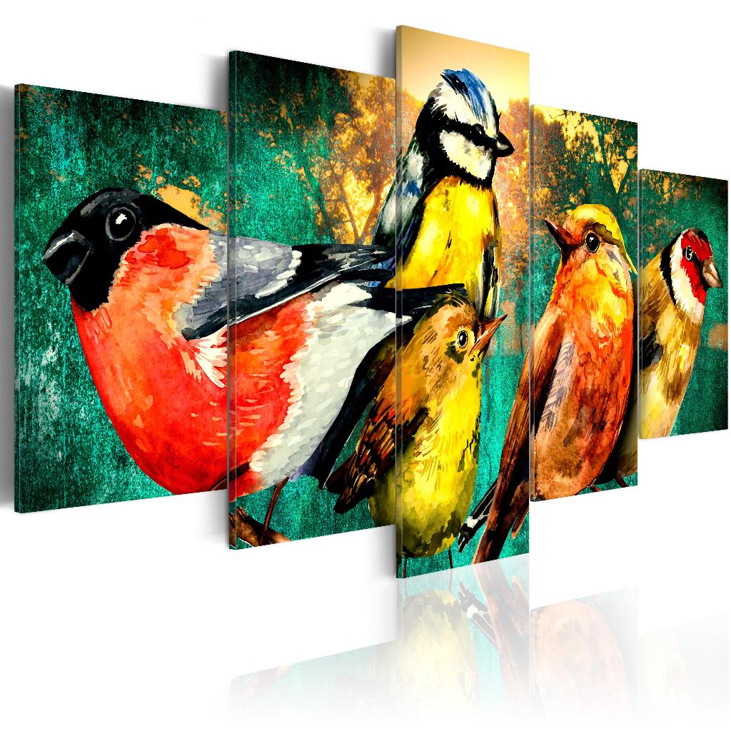 880 Vogels 5 Luik Canvas Schilderij 200x100cm Nieuw 2 maten, Nieuw, 125 cm of meer, Ophalen of Verzenden, Schilderij