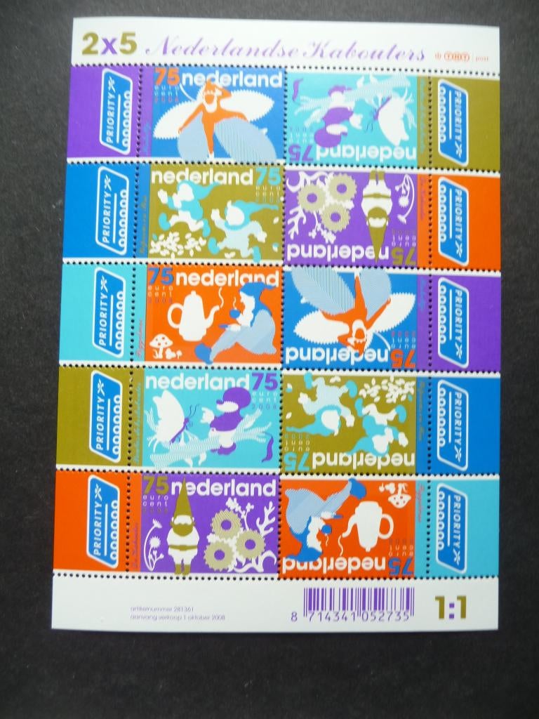 Nederland 2008, Velletje 'Nederlandse kabouters' V2603-'07, Postzegels en Munten, Ophalen of Verzenden, Nederland
