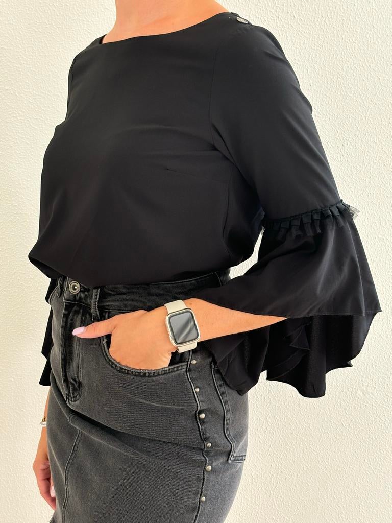 Glamorous zwarte top met wijd uitlopende mouwen - Maat XS, Zwart, Ophalen of Verzenden, Zo goed als nieuw, Lange mouw