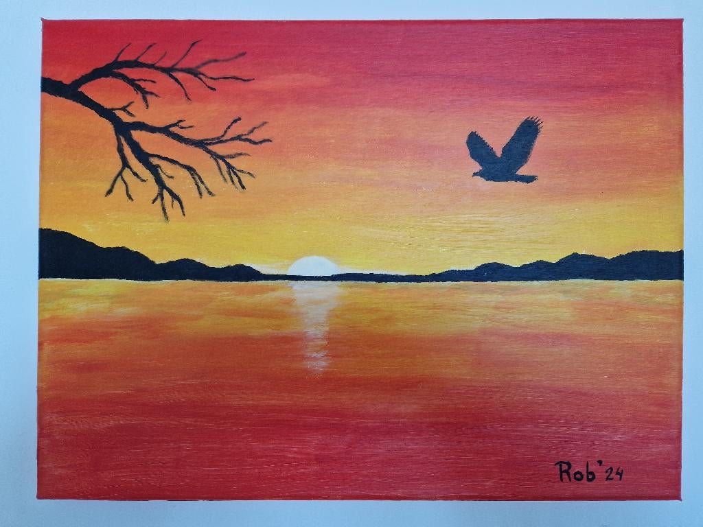 abstract landschap, zelf geschilderd op doek met acryl, Ophalen