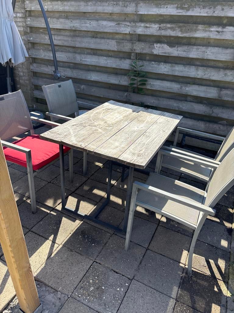 Tuinset Outdoor Style met 4 stoelen en kussens, Tuin en Terras, Ophalen, Gebruikt, Eettafel, Tuinset