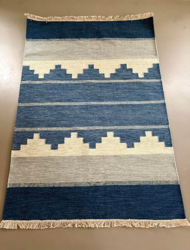 Nieuw handgeweven wollen vloerkleed röllakan “Waves”, 100 tot 150 cm, Geen, Geen, Ophalen of Verzenden