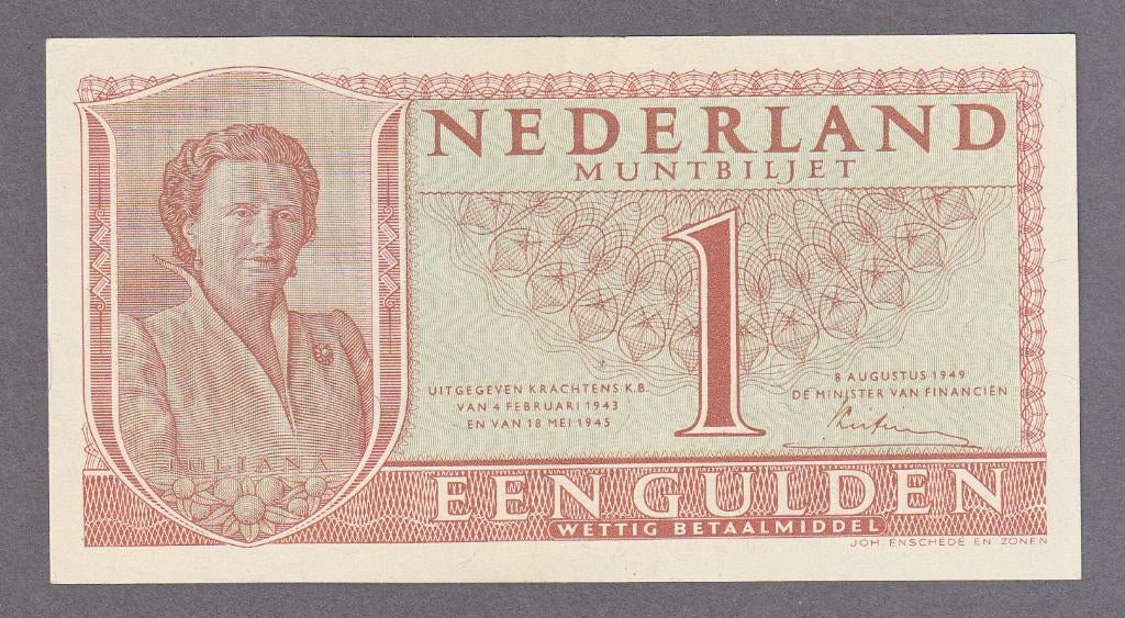 1 gulden 1949 aUNC 1e cijfertype 1JT044837 - P72, AV7.1a.1, Verzenden