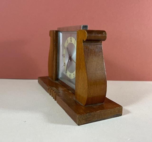 Frans art deco klokje in houten staander, Antiek en Kunst, Ophalen of Verzenden