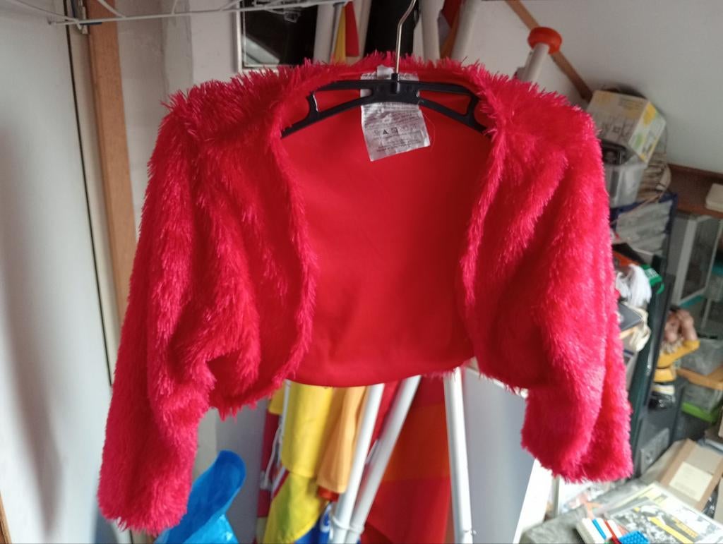 Rode pluizige bolero, Onbekend, Ophalen of Verzenden, Gedragen, Rood