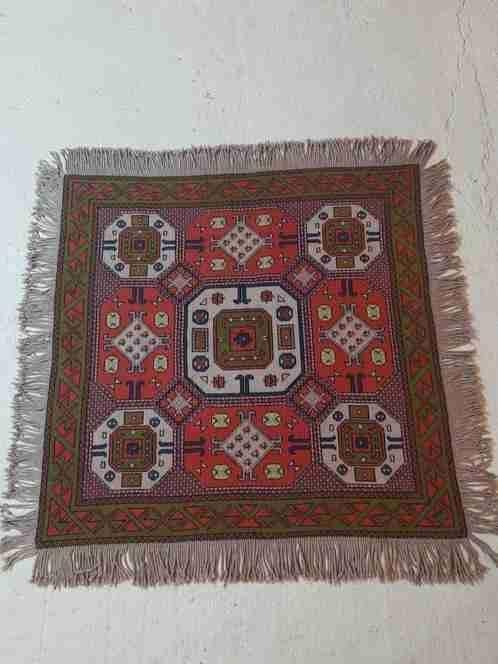 Retro gebreid kleed oranjebruin groen taupe 122/118 cm