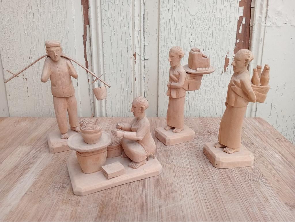 Groep houten Aziatische beelden, Ophalen of Verzenden