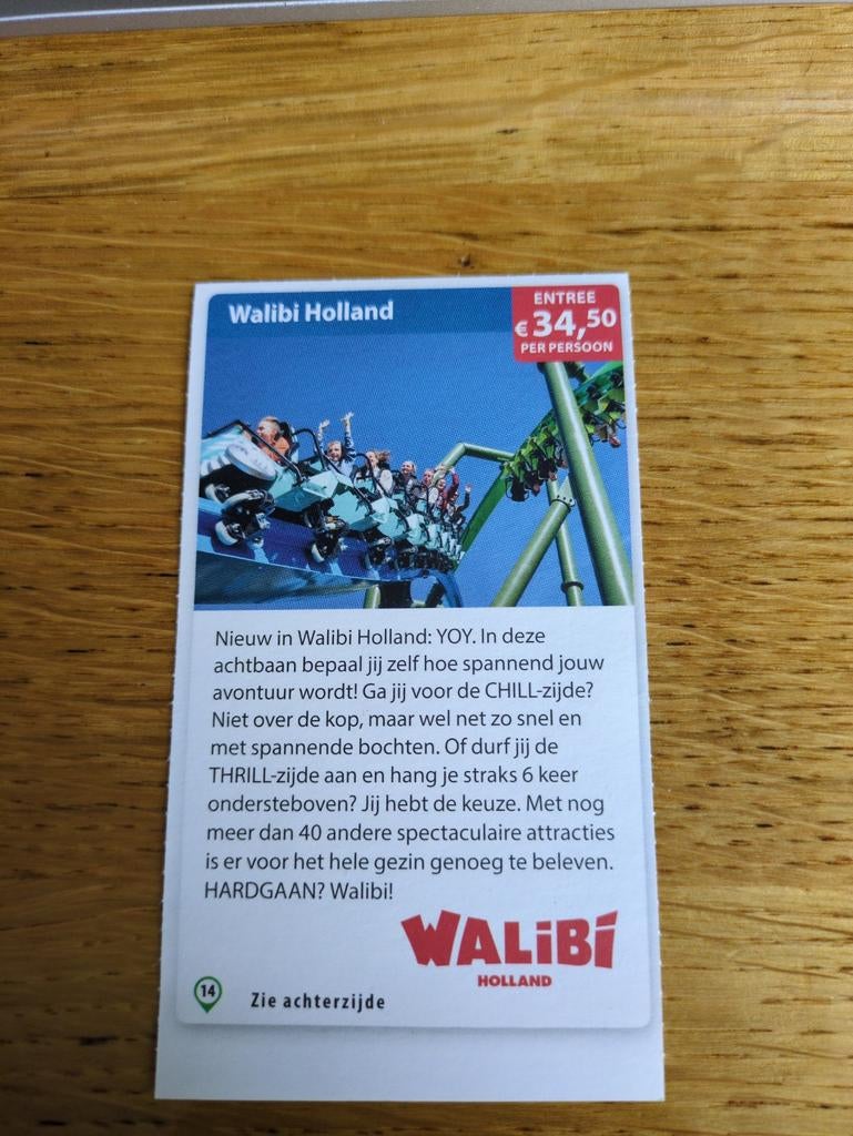 Kortingsbon voor Walibi Holland, Twee personen, Kortingskaart