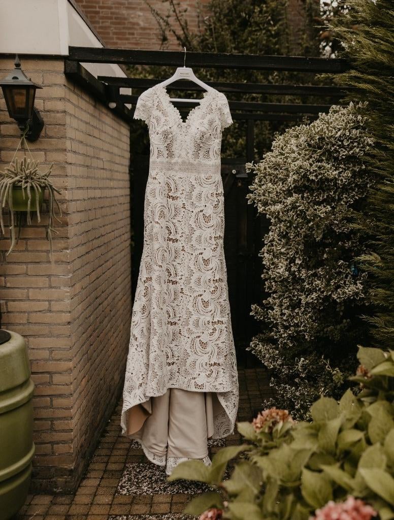 Herve Paris trouwjurk - maat 38, Overige typen, Herve Paris, Wit, Zo goed als nieuw