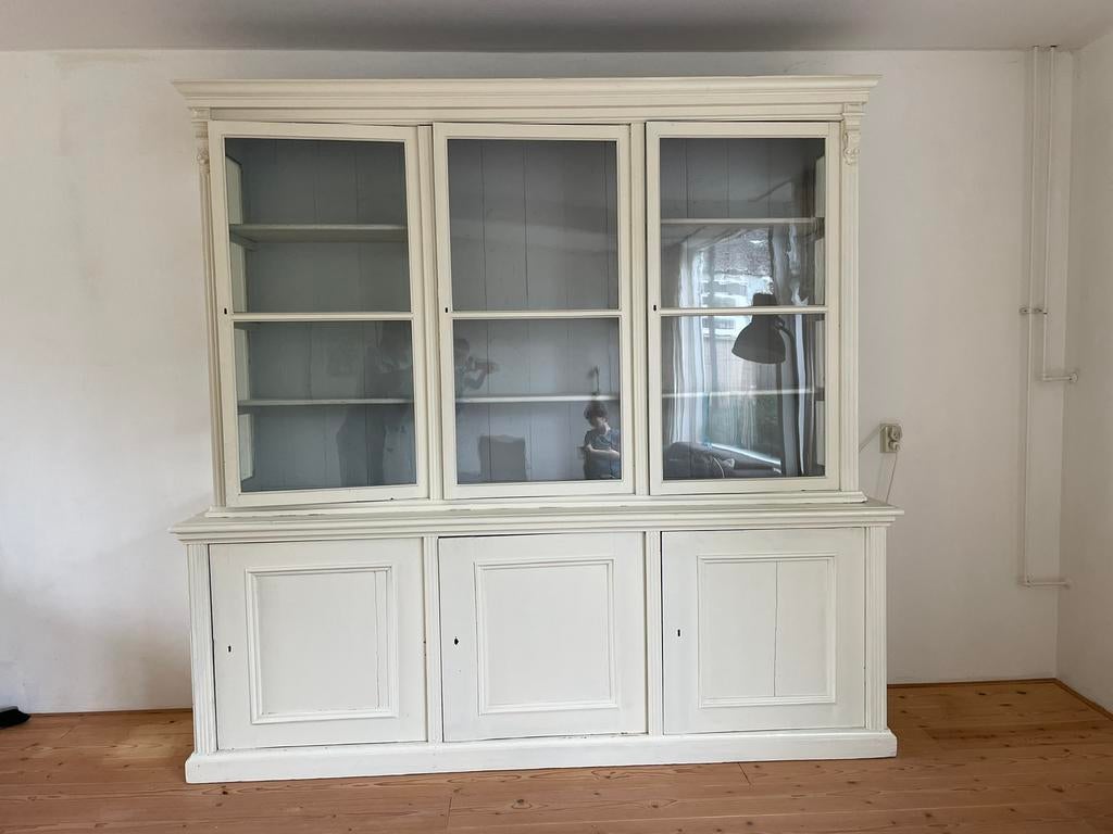 Vitrinekast massief hout antiek glas (in prijs verlaagd), Huis en Inrichting, Kasten | Vitrinekasten, Gebruikt, 200 cm of meer