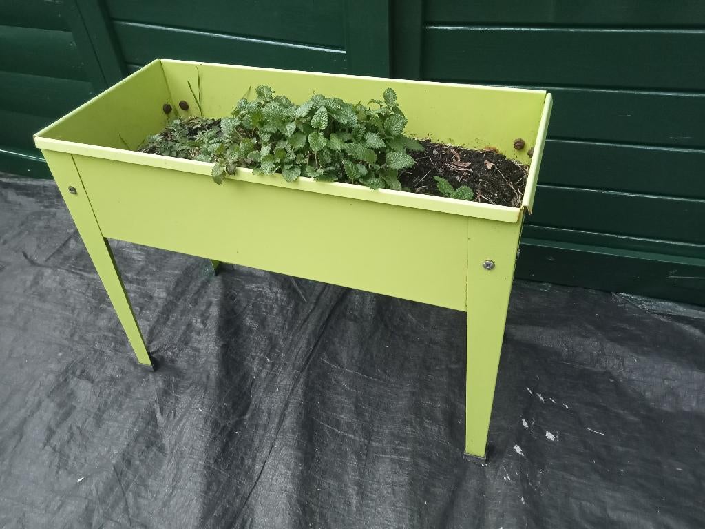 KRUIDENBAK KWEEKBAK PLANTENBAK METAAL GROEN/GEEL, Tuin en Terras, Bloembakken en Plantenbakken, Ophalen, Gebruikt, Metaal, 60 tot 100 cm