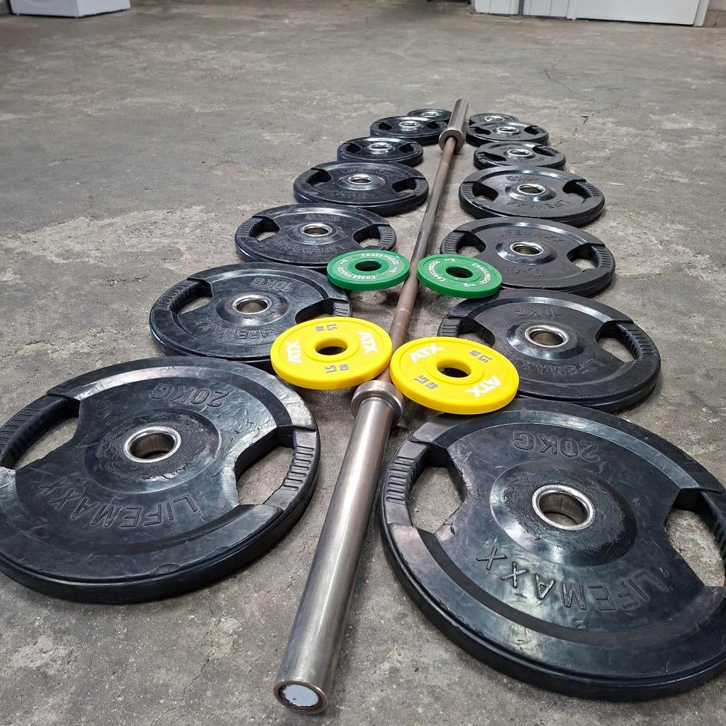 Lifemaxx Olympische gewicht Set + Olympische Barbell 220cm, Ophalen, Zo goed als nieuw