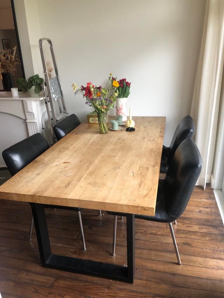 4 Goossens Wonen Flame eetkamerstoelen, zwart leer, Ophalen, Gebruikt, Zwart, Leer