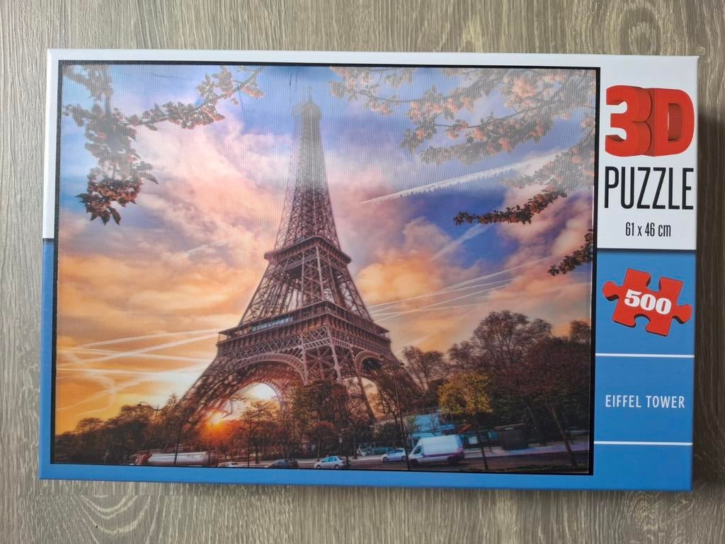 3D effect puzzel Eiffeltoren 500 stukjes, Ophalen, 500 t/m 1500 stukjes, Zo goed als nieuw, Legpuzzel