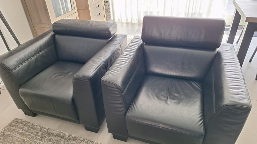 2 comfortabele echt lederen fauteuils, Huis en Inrichting, Fauteuils, Ophalen, Zo goed als nieuw, 75 tot 100 cm, Modern