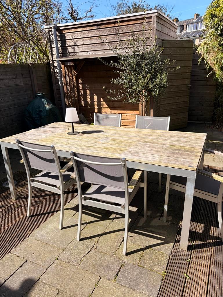 Tuintafel met 5 Tuinstoelen met armleuningen, Ophalen, Gebruikt, Rechthoekig, Textileen