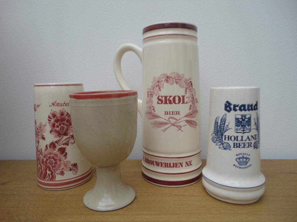 4 aardewerk bierpullen van verschillende biermerken, Ophalen of Verzenden, Gebruikt, Pul(len), Overige merken