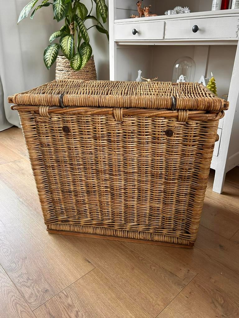 Mooie Grote rieten opberg mand, Ophalen, Gebruikt, Rechthoekig, Riet