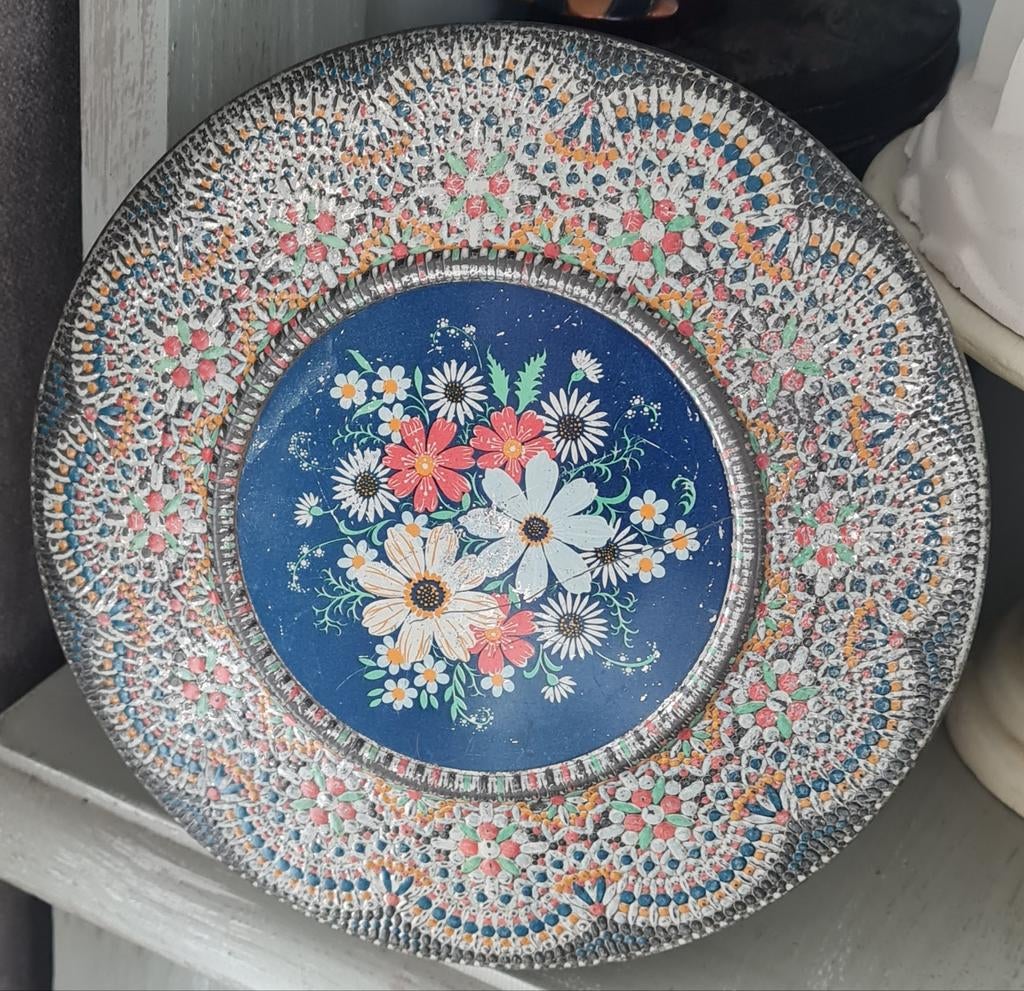 Antiek mozaïek/kraaltjes/koekjes blik, Ophalen of Verzenden