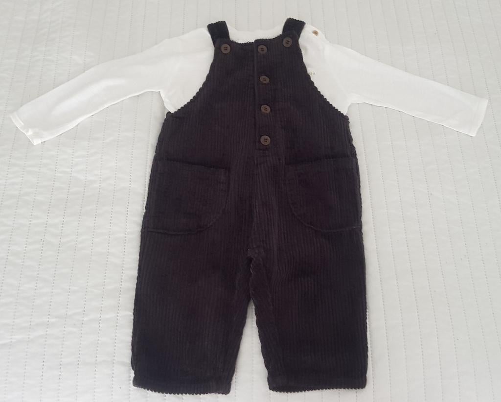 Zara baby setje tuinbroek bruin longsleeve wit maat 74 broek, Verzenden, Zo goed als nieuw, Jongetje, Zara