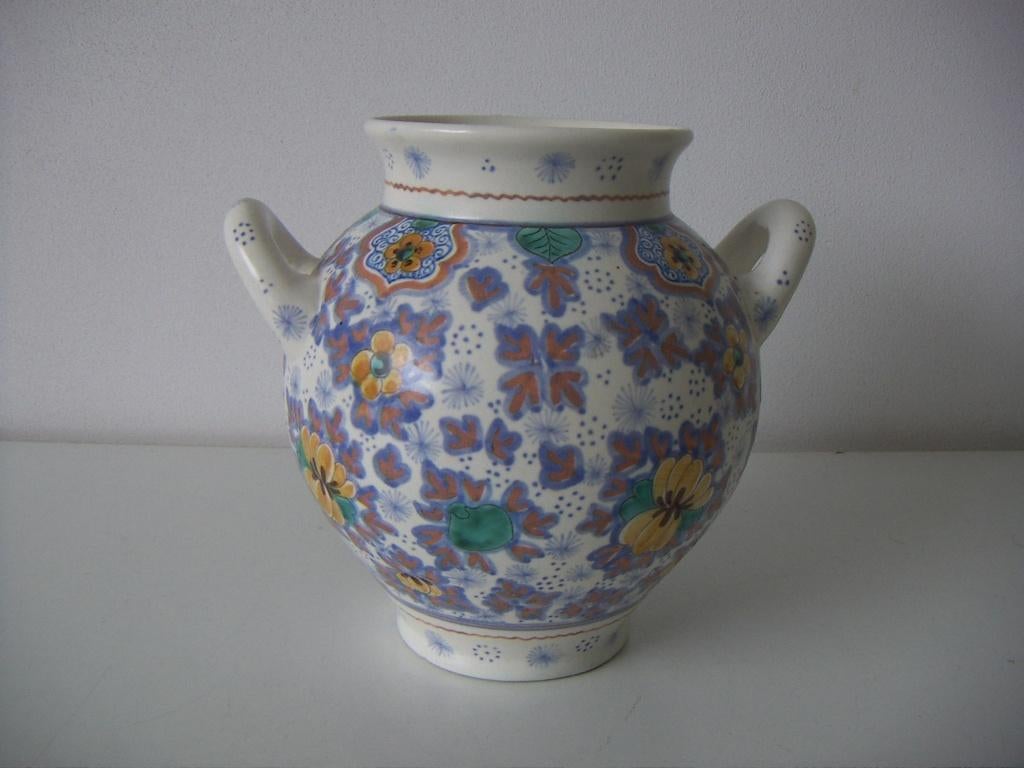 Zuid Holland Gouda plateel keramiek vaas jr.1918. Dec. Nizza, Ophalen of Verzenden