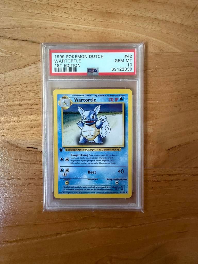 Wartortle 1st Edition Base Set PSA 10 Dutch Pokémon Kaart, Ophalen of Verzenden, Nieuw, Losse kaart