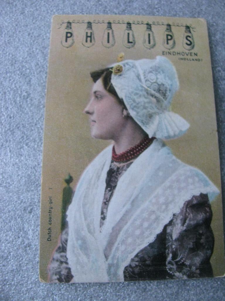 Oude Kaart met Philips Lampen Reclame - Dame in Klederdracht, Verzenden, 1920 tot 1940, Ongelopen, Overige thema's
