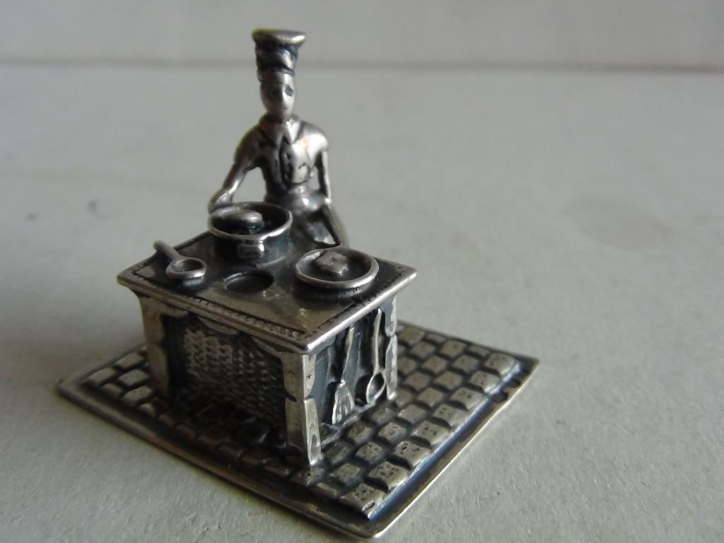 Miniatuur zilver Ej28 kok +fornuis koken zilveren miniaturen, Verzenden, Zilver