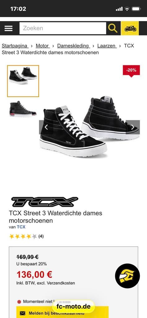 Nieuwe halfhoge waterdichte dames motorschoen TCX maat 41, Ophalen of Verzenden, Nieuw zonder kaartje, Dames, CTX