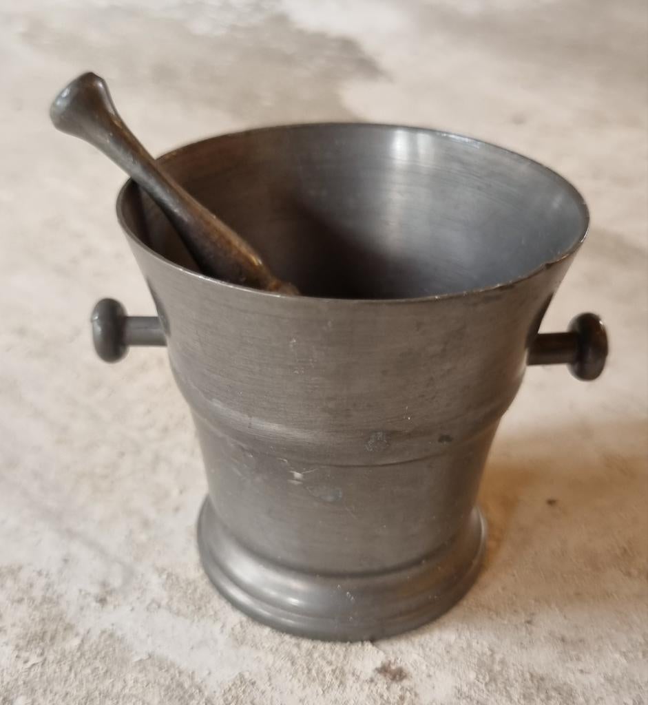 Antieke tinnen vijzel met stamper, Antiek en Kunst, Antiek | Tin, Ophalen of Verzenden