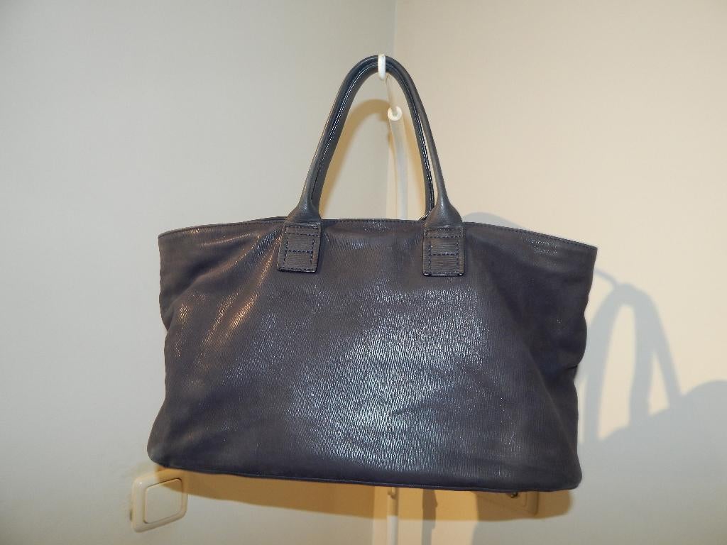 Hogan leren handtas ruim shopper model merklogo voorkant, Verzenden, Gebruikt, Grijs, Shopper